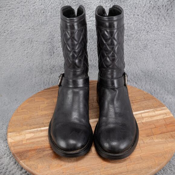 $500 AQUATALIA MADE ITALY 8.5 SOFT BLACK LEATHER Boots QUILTED BUCKLE BIKER - Picture 2 of 8